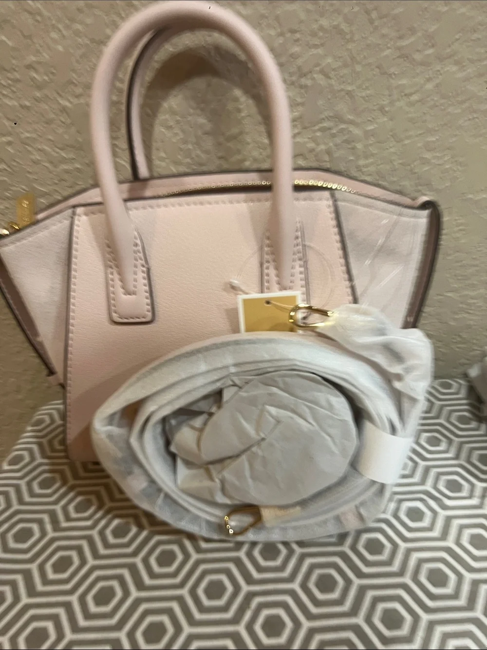 Michael Kors AVRIL Powder Blush Leather Satchel with Gold Logo
